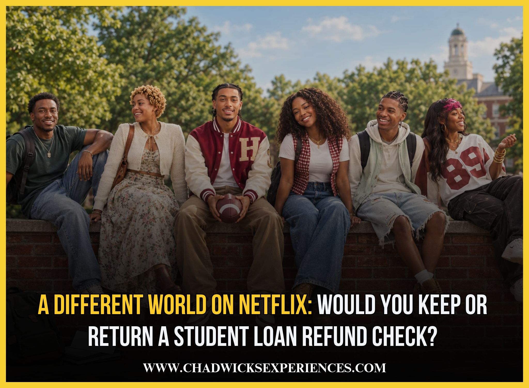 A Different World Netflix student loans cast and financial aid refund check scene.
